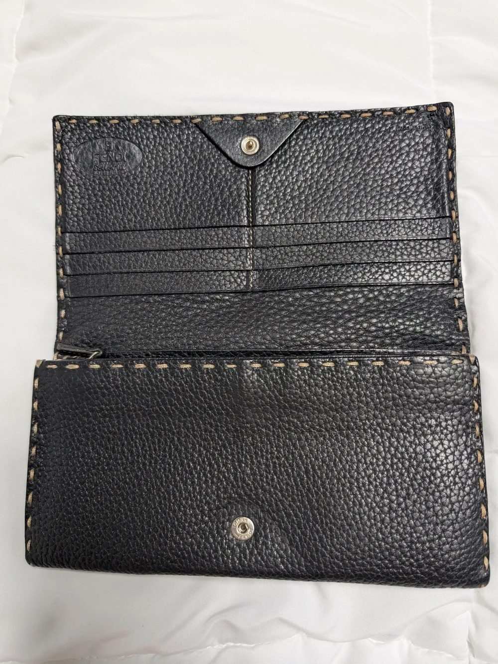 FENDI VINTAGE SELLERIA CONTINENTAL BLACK LEATHER WALLET